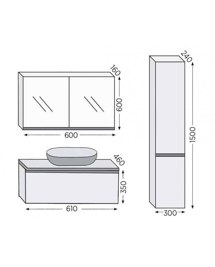 Έπιπλο Μπάνιου Furnibath Sevilla 60SA Royal Grey Βάση,Νιπτήρας,Καθρέφτης-Κρυφοντούλαπο (3SVCS60AGR)