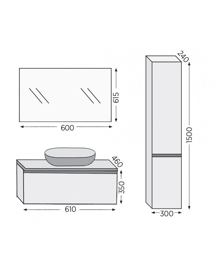 Έπιπλο Μπάνιου Furnibath Sevilla 60SC Royal Grey Βάση,Νιπτήρας,Καθρέφτης (3SVCS60CGR)