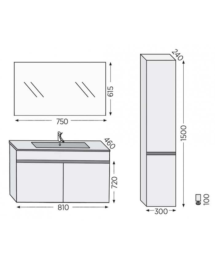 Bathroom Furniture Furnibath Toledo 80C Royal Gray Base, Washbasin, Mirror (7TL80CGR)