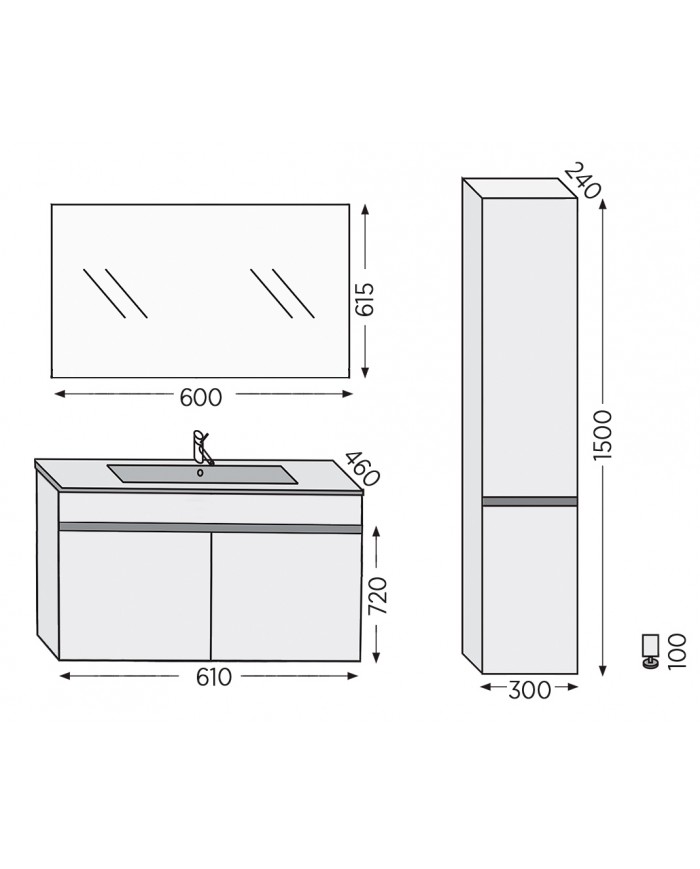 Έπιπλο Μπάνιου Furnibath Toledo 60C Royal Walnut Βάση,Νιπτήρας,Καθρέφτης(7TL60CWL)