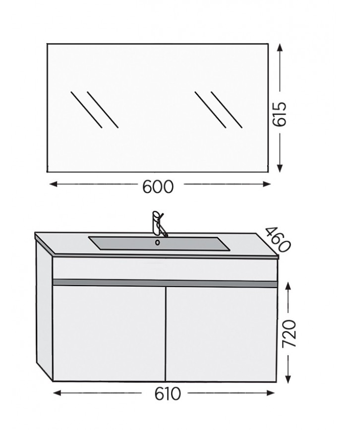 Bathroom Furniture Furnibath Toledo 60C Royal Gray Base, Washbasin, Mirror (7TL60CGR)