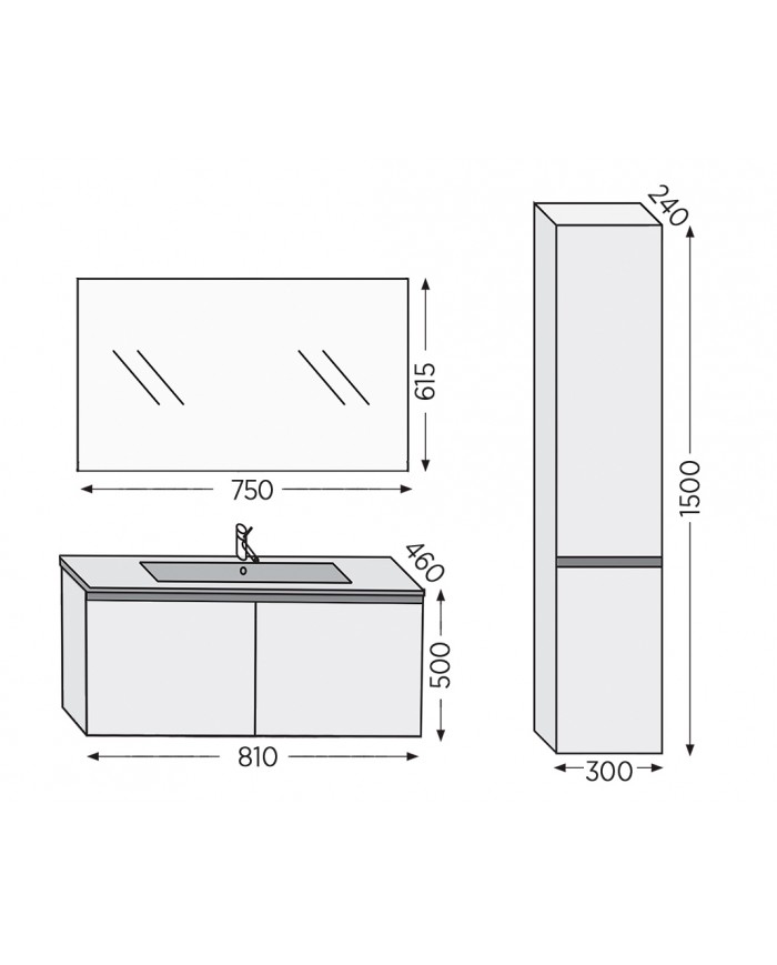 Bathroom Furniture Furnibath Madrid 80C Royal White Base, Washbasin, Mirror (5MD80CWH)