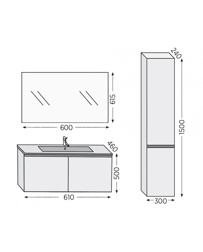 Bathroom Furniture Furnibath Madrid 60C Royal Gray Base, Washbasin, Mirror(5MD60CGR)