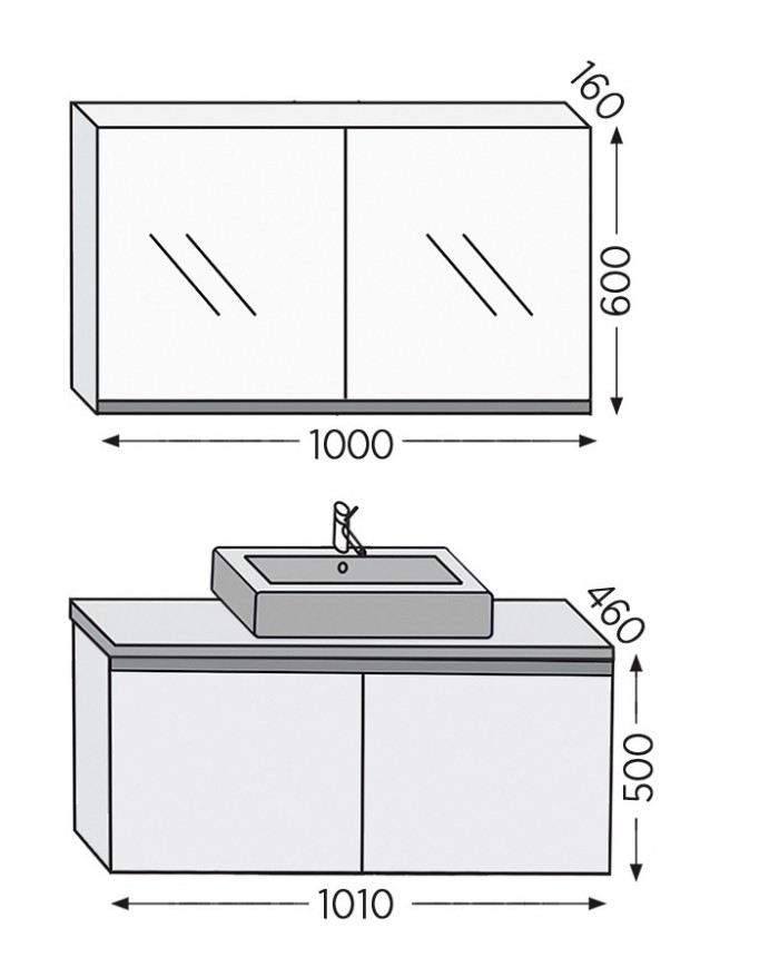 Bathroom Furniture Furnibath Madrid 100TA Royal Grey Base, Washbasin, Mirror-Closet (5MDCT100AGR)