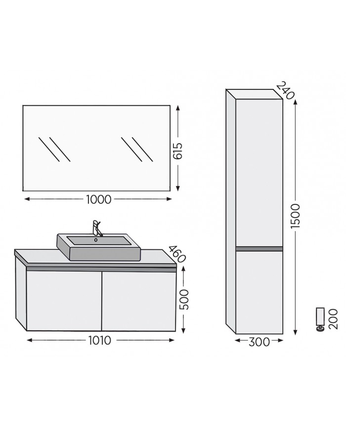 Bathroom Furniture Furnibath Madrid 100TC Royal Walnut Base, Washbasin, Mirror (5MDCT100CWL)