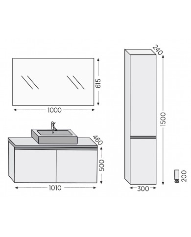 Bathroom Furniture Furnibath Madrid 100TC Royal Grey Base, Washbasin, Mirror (5MDCT100CGR)