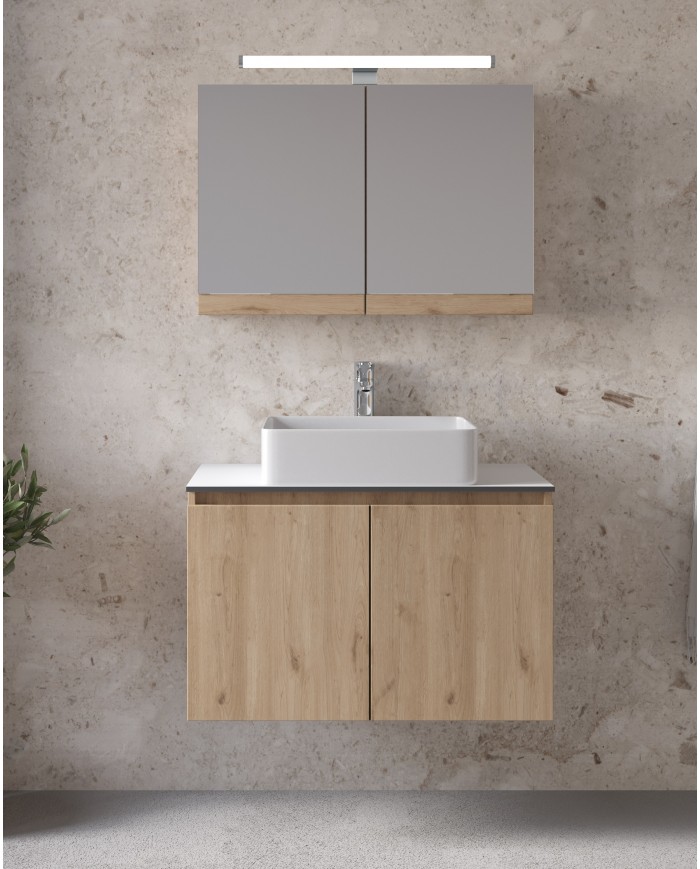 Bathroom Furniture Furnibath Madrid 80TA Royal Walnut Base, Washbasin, Mirror-Closet (5MDCT80AWL)