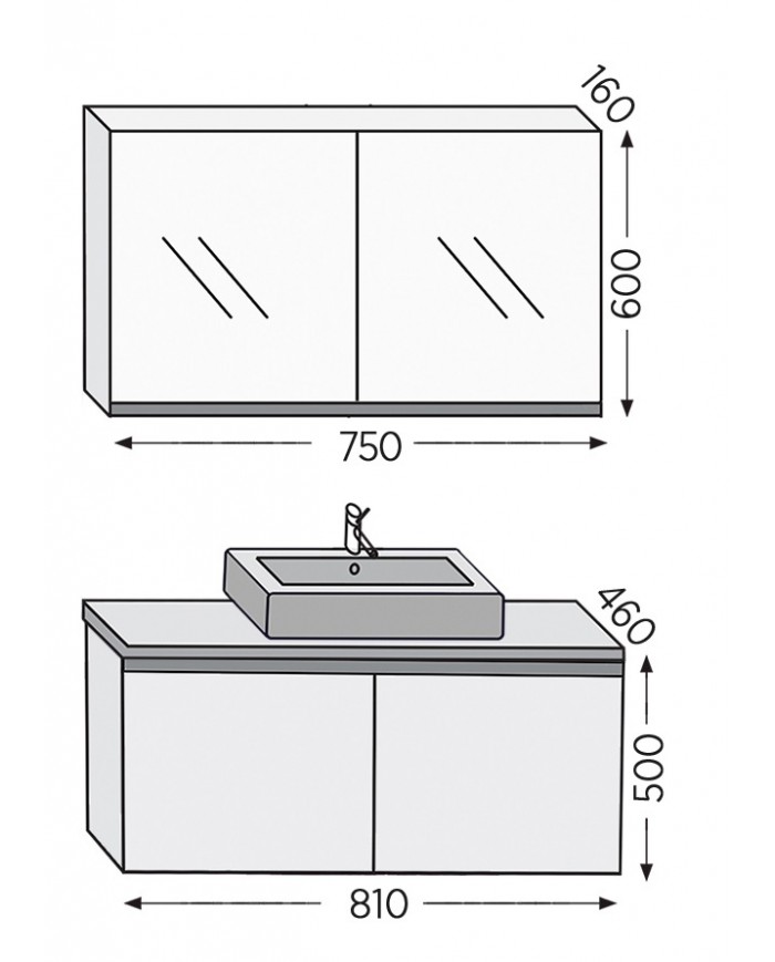 Bathroom Furniture Furnibath Madrid 80TA Royal Walnut Base, Washbasin, Mirror-Closet (5MDCT80AWL)
