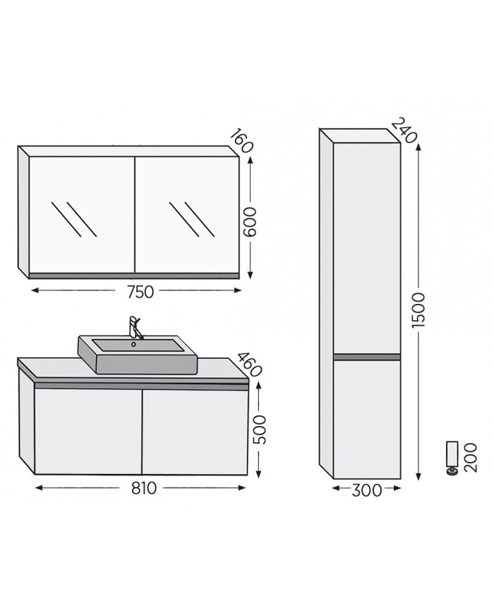 Bathroom Furniture Furnibath Madrid 80TA Royal Walnut Base, Washbasin, Mirror-Closet (5MDCT80AWL)