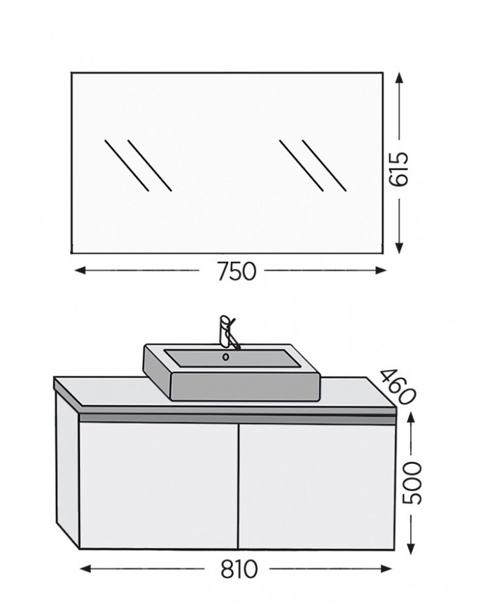 Bathroom Furniture Furnibath Madrid 80TC Royal Walnut Base, Washbasin, Mirror (5MDCT80CWL)