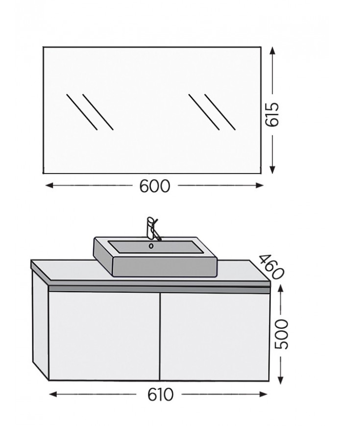Bathroom Furniture Furnibath Madrid 60TC Royal Walnut Base, Washbasin, Mirror (5MDCT60CWL)
