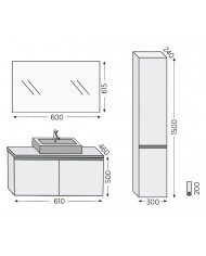 Bathroom Furniture Furnibath Madrid 60TC Royal Walnut Base, Washbasin, Mirror (5MDCT60CWL)