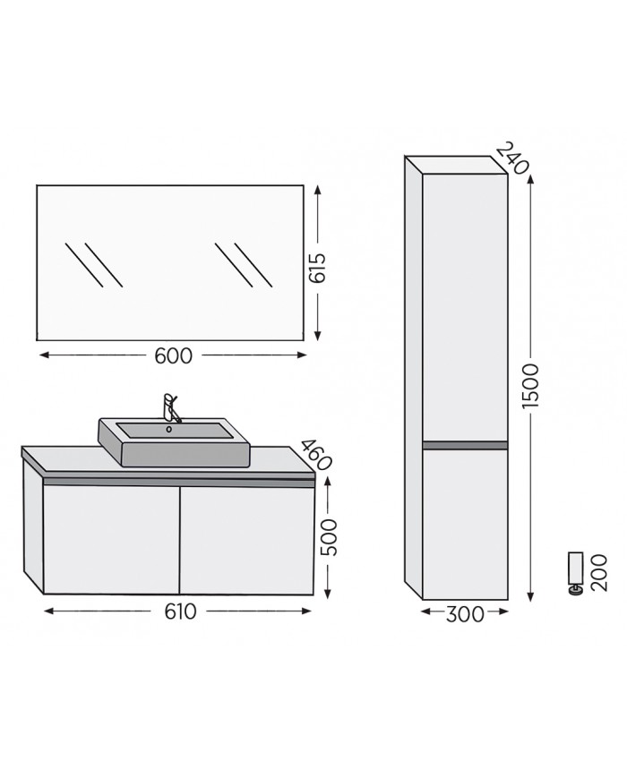 Bathroom Furniture Furnibath Madrid 60TC Royal Grey Base, Washbasin, Mirror (5MDCT60CGR)