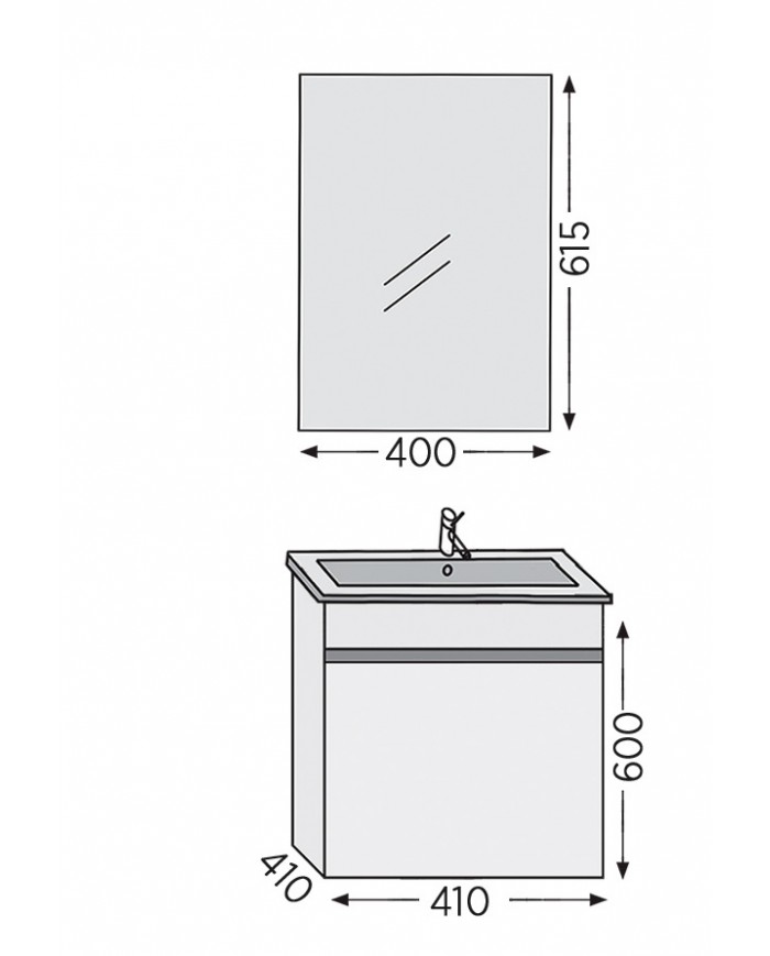 Bathroom Furniture Furnibath Valencia 41 Royal White Base, Washbasin, Mirror (6VL41CWH)