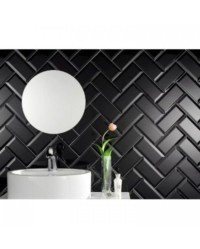 Metro Black Gloss Bizoute Ceramic Tile First Selection (10x20 cm)