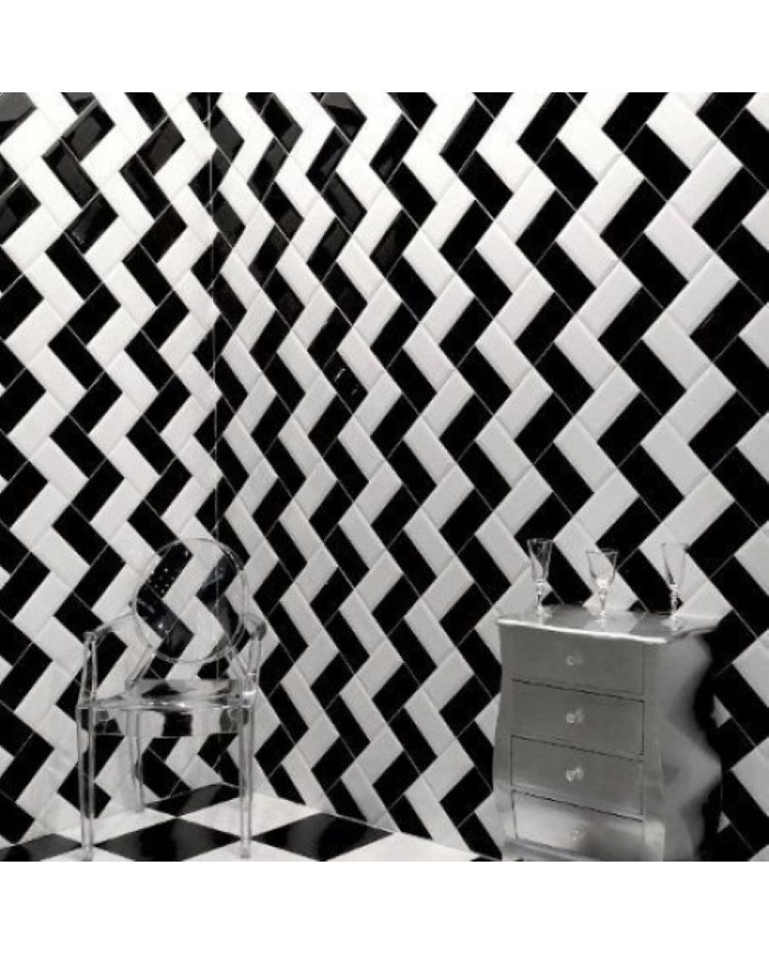 Metro Black Gloss Bizoute Ceramic Tile First Selection (10x20 cm)