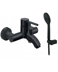Modea Etna Bathroom Faucet Black Matt Wall-Mounted Set With Shower Telephone, Spiral & Base(00-07002/B)
