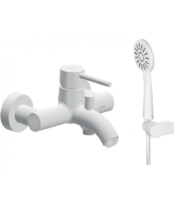 Modea Etna Bathroom Faucet White Wall-Mounted Set With Shower Telephone, Spiral & Base (00-07002/W)