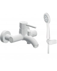 Modea Etna Bathroom Faucet White Wall-Mounted Set With Shower Telephone, Spiral & Base (00-07002/W)