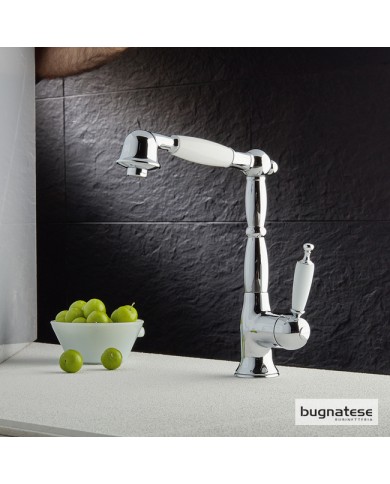 Μπαταρία Νεροχύτη Πάγκου με Ψηλό Περιστρεφόμενο Ρουξούνι & Συρόμενο Ντους Oxford Bugnatese Chrome (6388-100)
