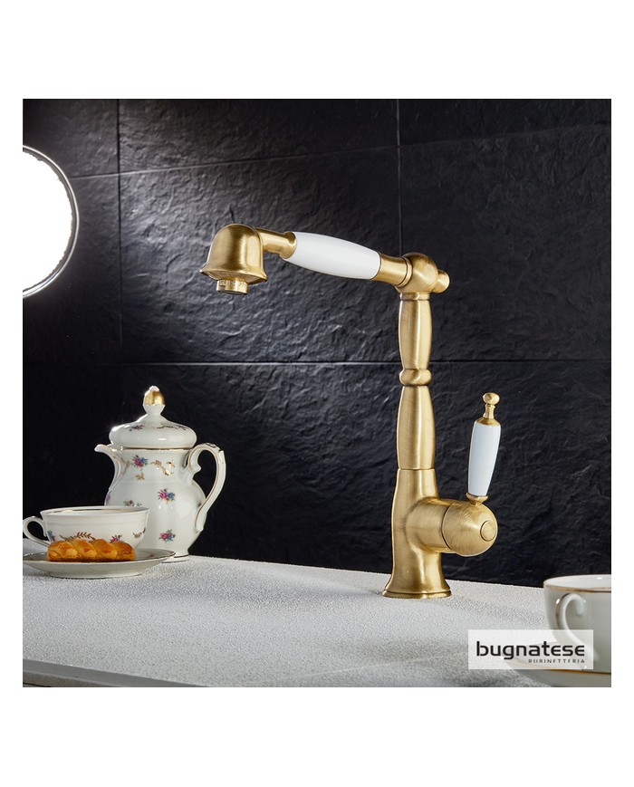 Μπαταρία Νεροχύτη Πάγκου με Ψηλό Περιστρεφόμενο Ρουξούνι & Συρόμενο Ντους Oxford Bugnatese Bronze (6388-220)