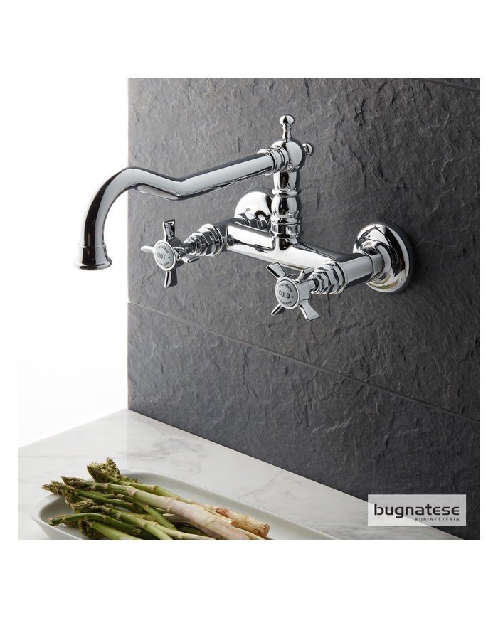 Princeton Bugnatese Chrome Swivel Spout Wall Mount Sink Faucet (852-100)