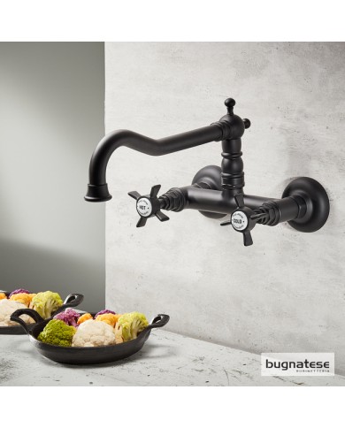 Μπαταρία Νεροχύτη Τοίχου Με Περιστρεφόμενο Ρουξούνι Princeton Bugnatese Black Matt (852-400)