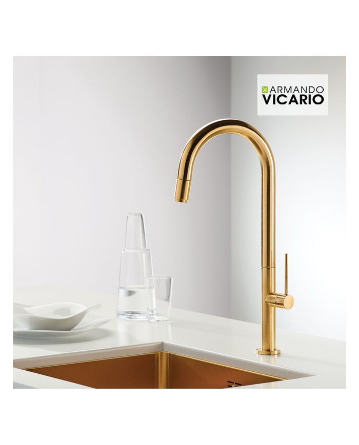 Μπαταρία Νεροχύτη Πάγκου Με Συρόμενο Ντους Armando Vicario Tozo Gold Brushed (48780-201)