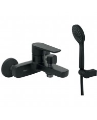 Modea Optima Bathroom Faucet Black Matt Wall-Mounted Set With Shower Telephone,Spiral & Base(00-02502/B