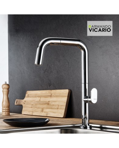 Μπαταρία Νεροχύτη Πάγκου Με Συρόμενο Ντους & Περιστρεφόμενο Ρουξούνι Armando Vicario Eva Chrome (400746-100)