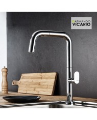 Μπαταρία Νεροχύτη Πάγκου Με Συρόμενο Ντους & Περιστρεφόμενο Ρουξούνι Armando Vicario Eva Chrome (400746-100)