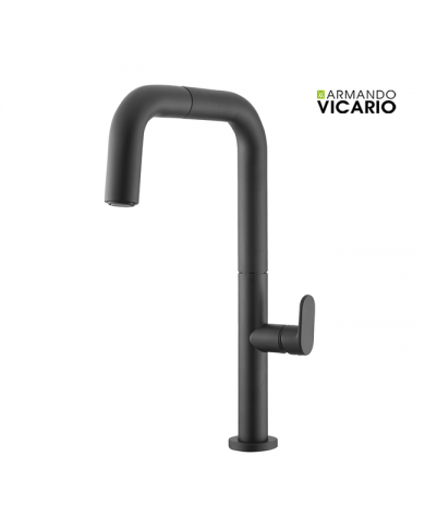 Μπαταρία Νεροχύτη Πάγκου Με Συρόμενο Ντους & Περιστρεφόμενο Ρουξούνι Armando Vicario Eva Black Matt (400746-4000)