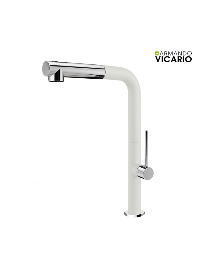 Armando Vicario Tozo 48580 Superwhite Countertop Sink Faucet With Swivel Spout & Dual Flow Sliding Shower