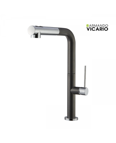 Μπαταρία Νεροχύτη Πάγκου Με Περιστρεφόμενο Ρουξούνι & Συρόμενο Ντους Διπλής Ροής Armando Vicario Tozo 48580 Nero