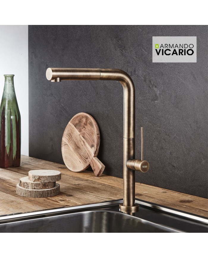 Armando Vicario Tozo Countertop Sink Faucet With Swivel Spout & Sliding Shower 48580 Antique Brass (48580-221)