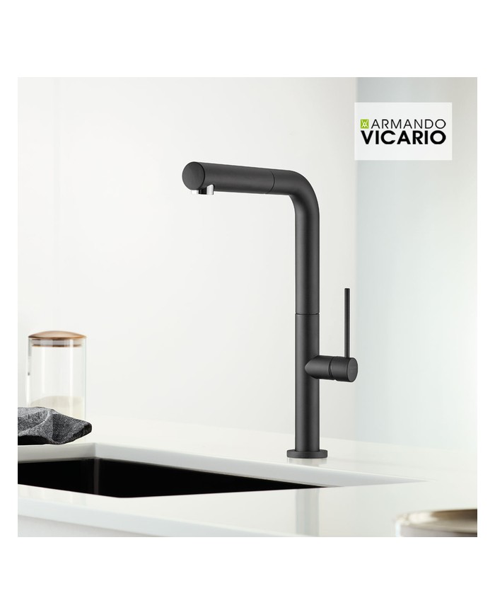 Armando Vicario Tozo Countertop Sink Faucet With Swivel Spout & Sliding Shower 48580 Black Matt (48580-400)