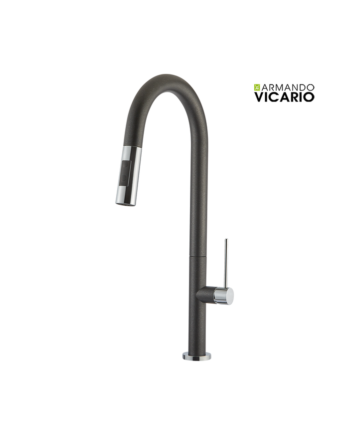 Armando Vicario Tozo Nero Countertop Sink Faucet With Swivel Spout & Sliding Dual Flow Shower (48780-1401)