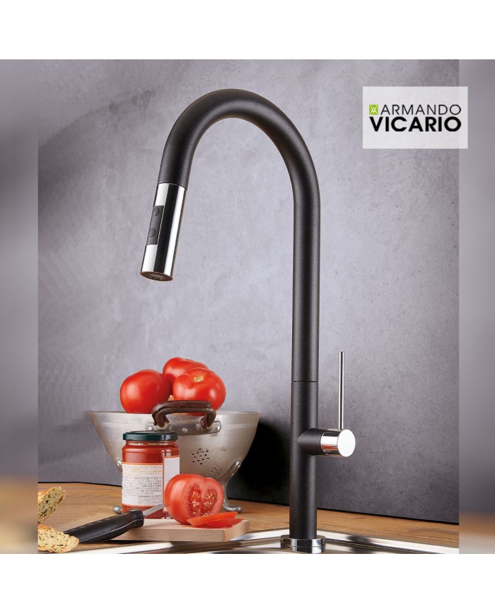Armando Vicario Tozo Nero Countertop Sink Faucet With Swivel Spout & Sliding Dual Flow Shower (48780-1401)
