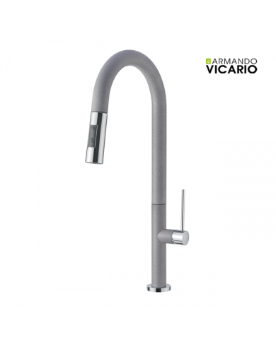 Μπαταρία Νεροχύτη Πάγκου Με Περιστρεφόμενο Ρουξούνι & Συρόμενο Ντους Διπλής Ροής Armando Vicario Tozo Silverstone (48780-1442)