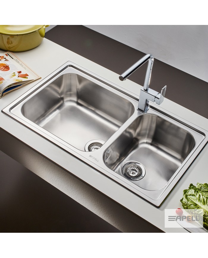 Ανοξείδωτος Nεροχύτης Ένθετος Apell Linear 86x50 Inox Σαγρέ