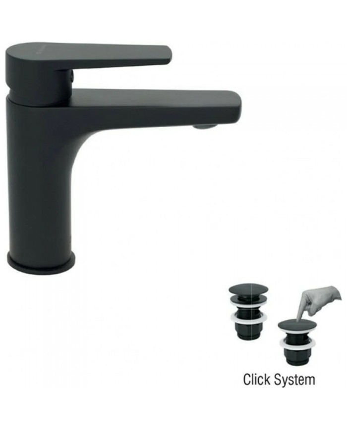 Modea Etna Black Matt Basin Mixer Silver with Click System stainless steel cap (00-02501/1B)