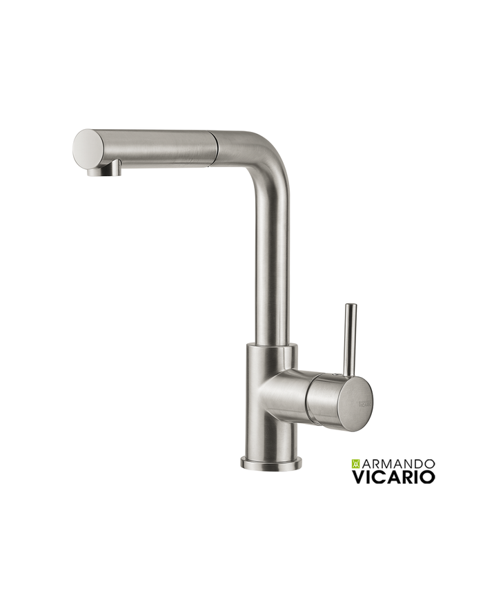 Armando Vicario Fluo Inox Finish Countertop Sink Faucet With Swivel Spout With Sliding Shower (18580-110)