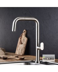 Armando Vicario Eva Inox Finish Countertop Sink Faucet With Sliding Shower & Swivel Spout (400746-110)