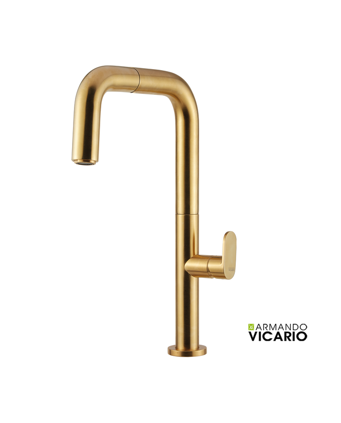 Armando Vicario Eva Countertop Sink Faucet With Sliding Shower & Swivel Spout (400746-201)Brushed Gold