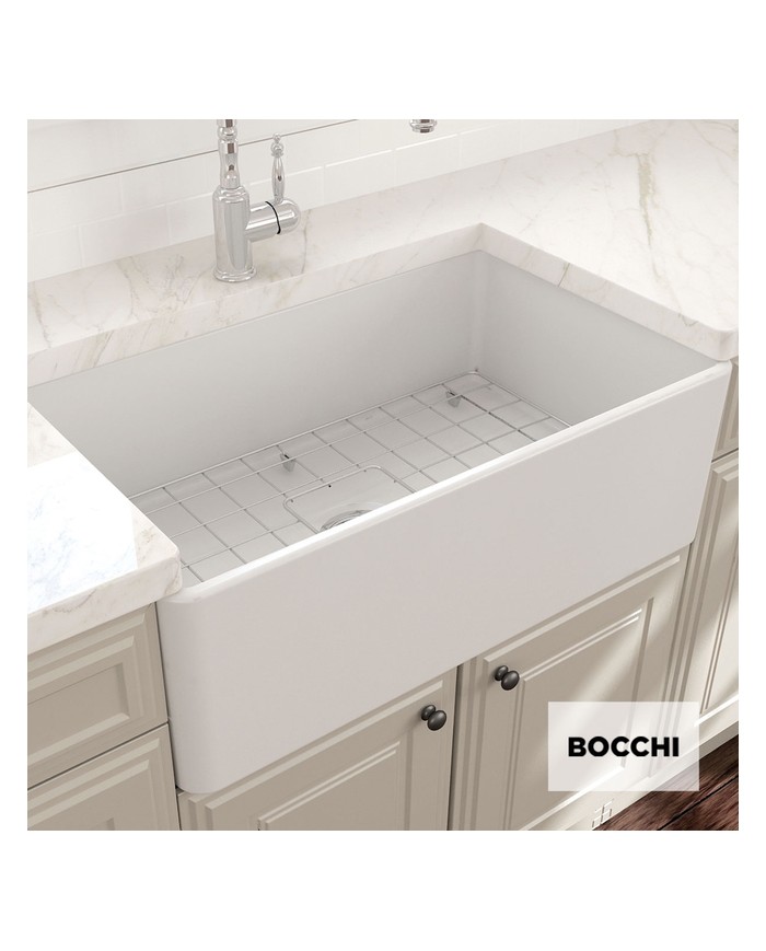 Bocchi Farmhouse White Matt Porcelain Single Bowl Countertop Kitchen Sink (76x46 cm)