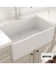 Bocchi Farmhouse White Matt Porcelain Single Bowl Countertop Kitchen Sink (76x46 cm)
