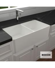 Bocchi Farmhouse White Matt Porcelain Countertop Kitchen Sink Two Bowls (86x46 cm)