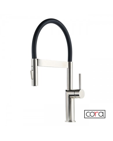Μπαταρία Νεροχύτη Πάγκου Inox με Ψηλό Περιστρεφόμενο Ρουξούνι Με Εύκαμπτο Ντους 2 Λειτουργιών Cora Inox 316 L (63640-111)