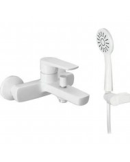 Modea Optima Bathroom Faucet White Mat Wall-Mounted Set With Shower Telephone, Spiral & Base (00-02502/W)