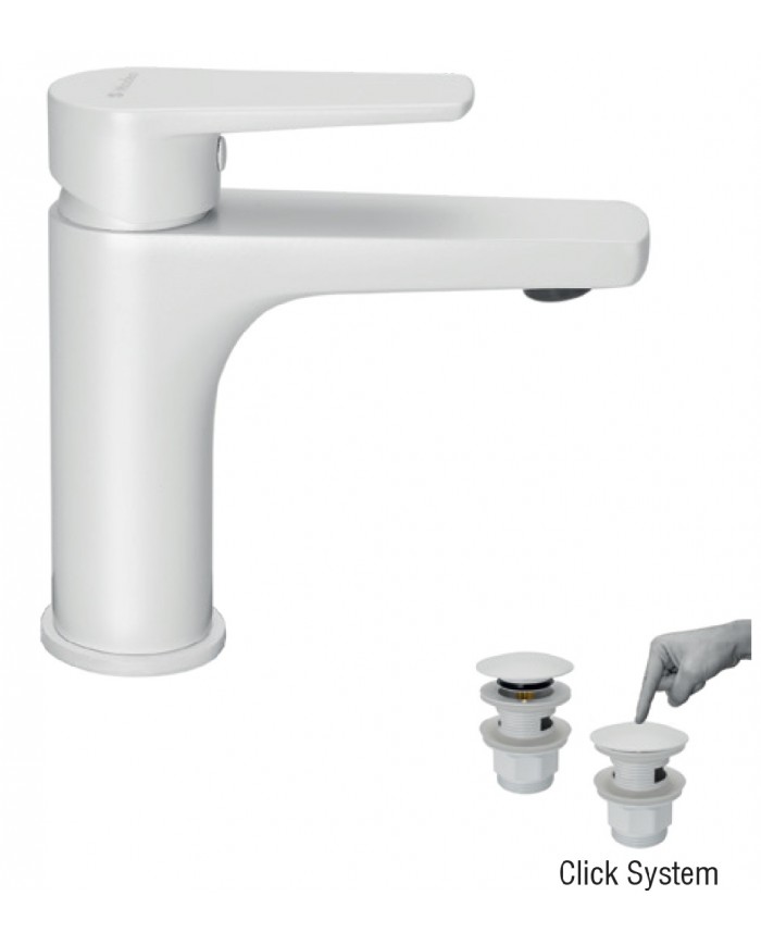 Modea Optima Washbasin Faucet White Matt with Stainless Steel Cap Click System (00-02501/1W)